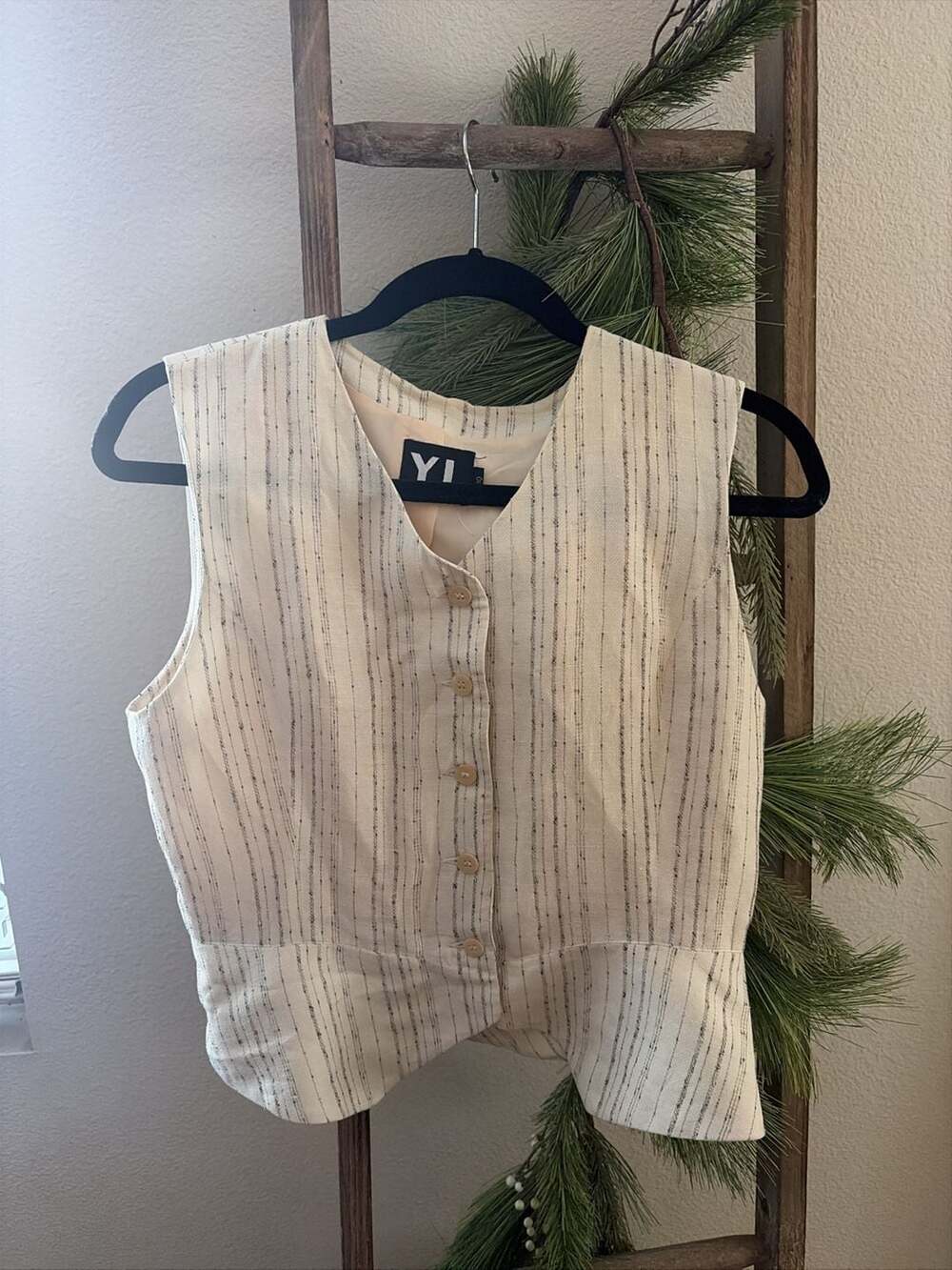 YL by Yair Striped Peplum Button-Down Vest Size 10